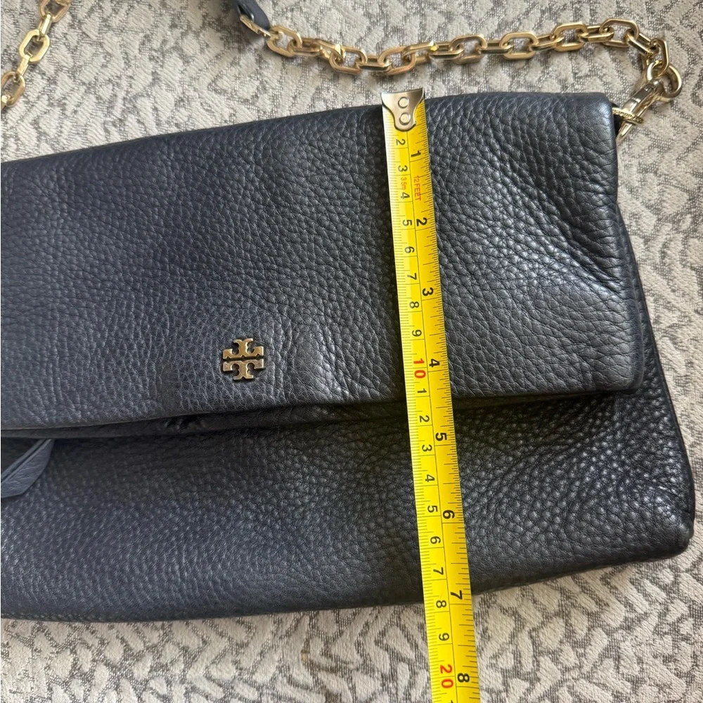 Tory Burch Fold Over Black Leather Crossbody